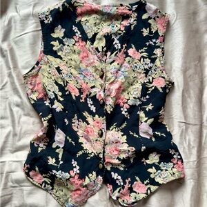 Vintage Sleeveless Floral Button-Front Top